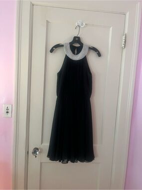Women’s Black Chiffon Dress with Beaded Collar